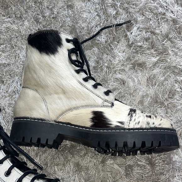 Leather booties with hairon in white, brown and black, new, size 7, Myra - Picture 5 of 14